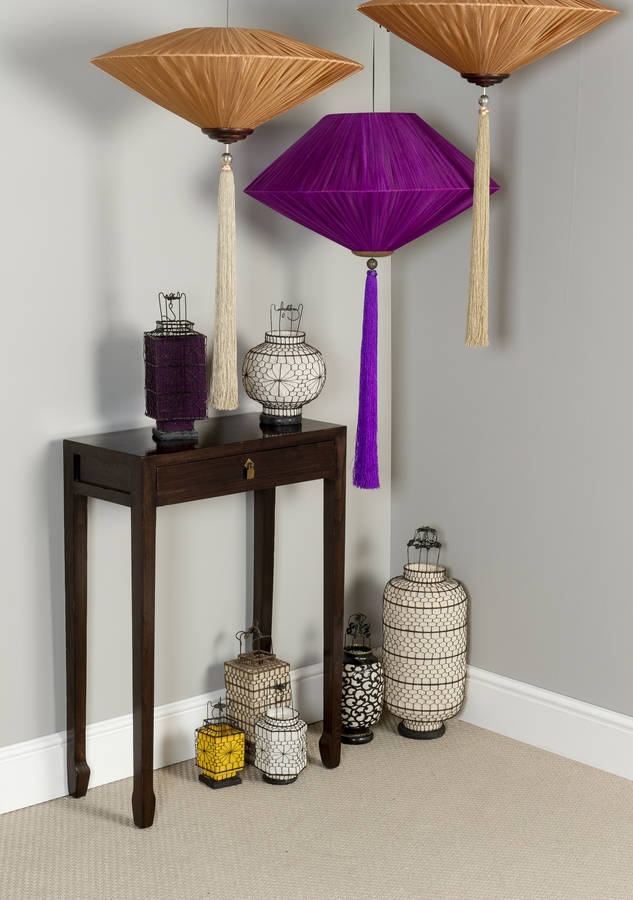 Purple Pendant Ceiling Light With Silk Shade And Tassel By Orchid