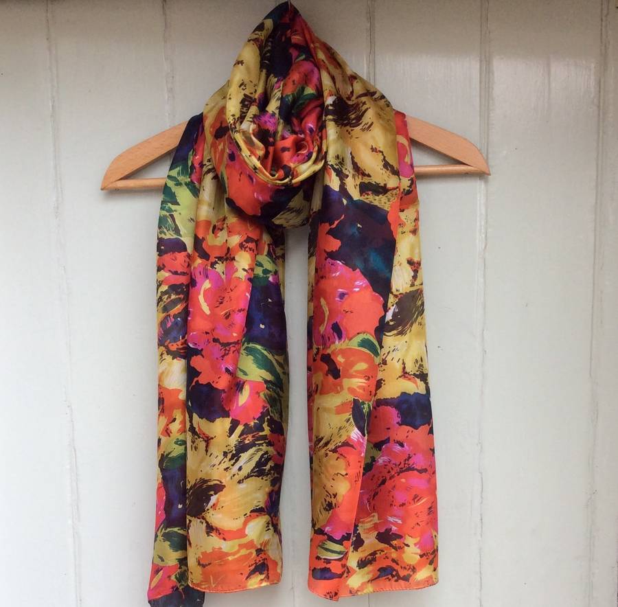 large 'orange flowers' pure silk scarf by wonderland boutique