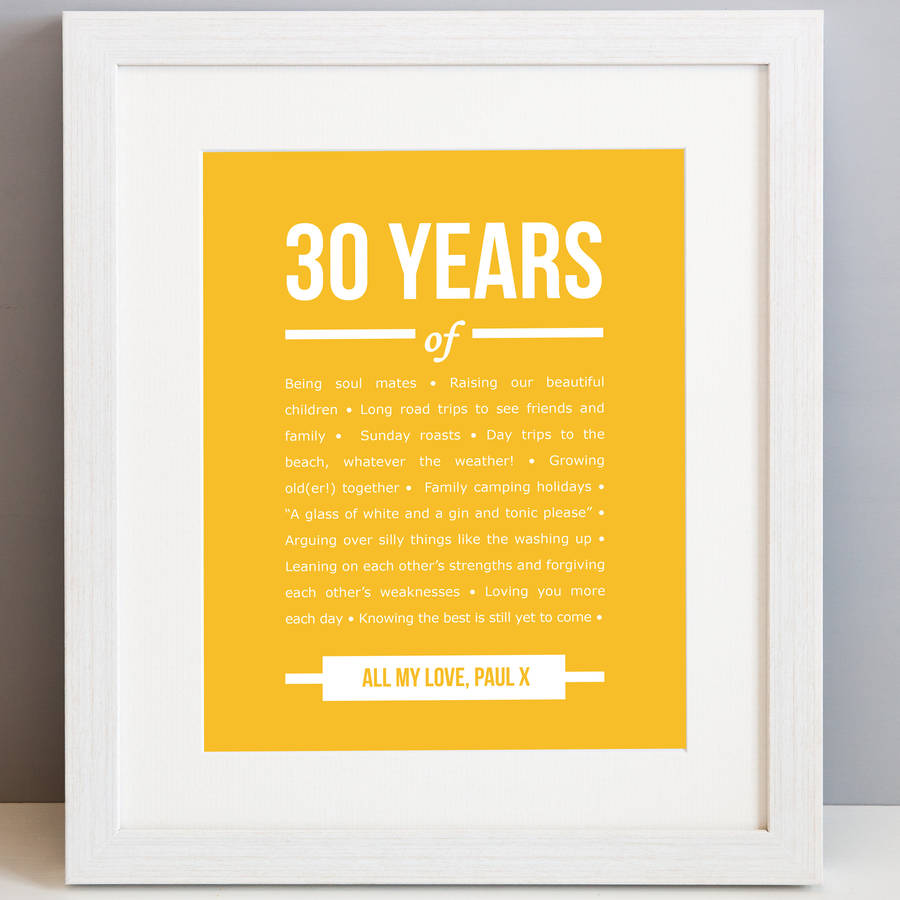 personalised 30 year anniversary print by elephant grey