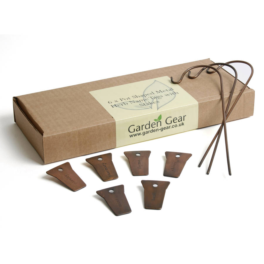 metal herb markers set six herb name tags by garden gear