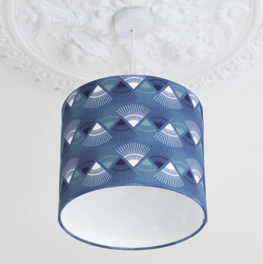 a handmade blue 'rakish' print lamp shade by rosa & clara designs