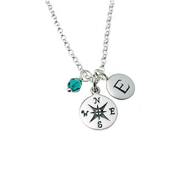 Compass And Initial Sterling Silver Necklace, 6 of 7