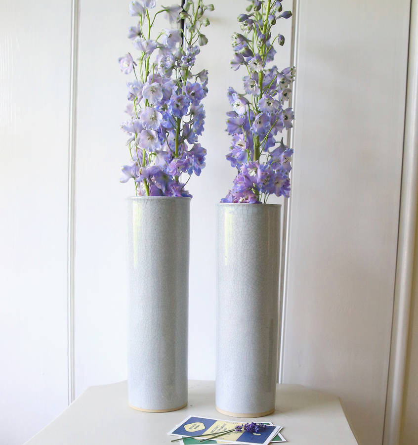 celadon tall ceramic vase by red lilly