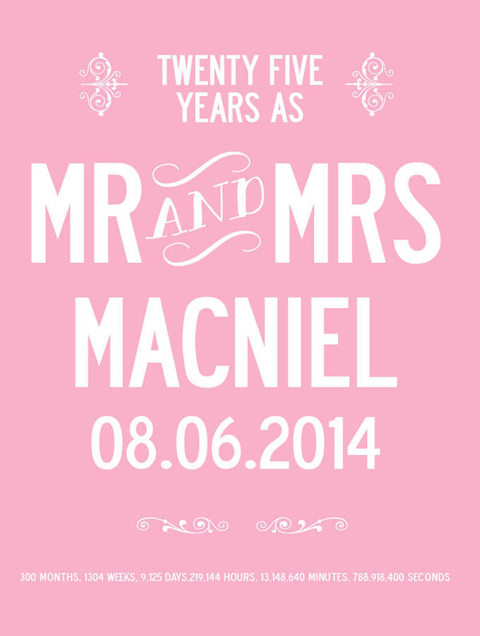  25  year  personalised anniversary  wedding  print by i love 