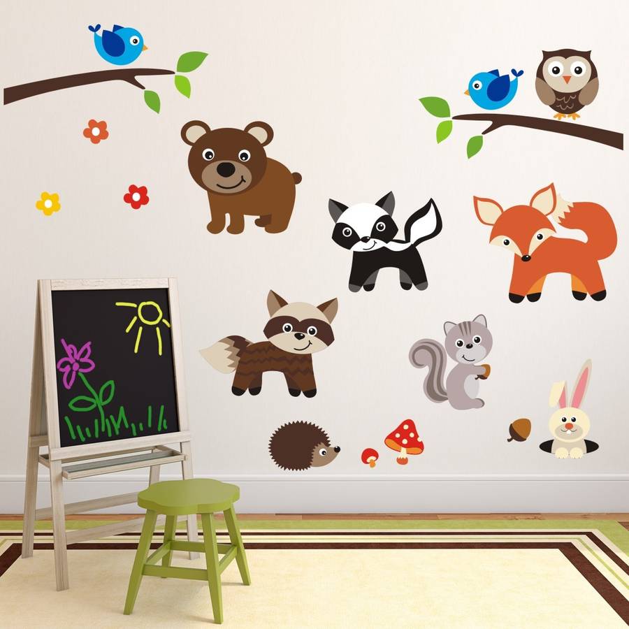 woodland animals scene wall sticker by mirrorin | notonthehighstreet.com