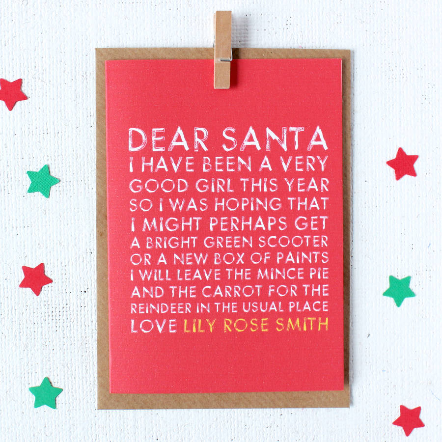 Personalised dear santa christmas card by studio 9 ltd