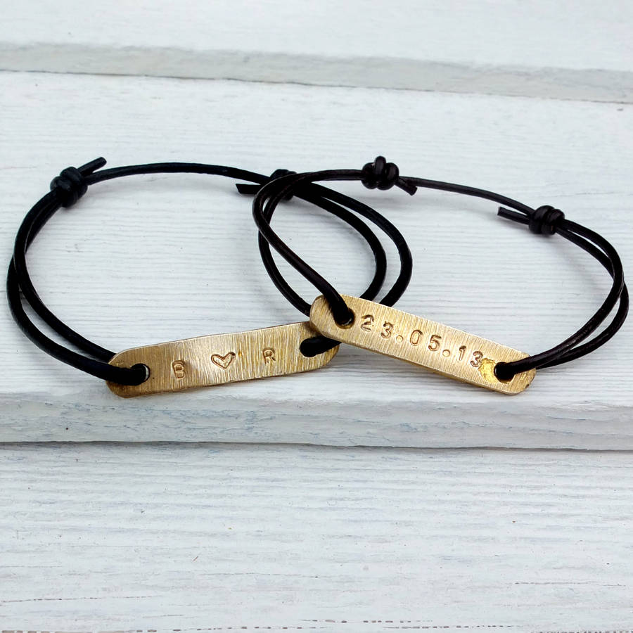 Personalised Leather And Brass Identity Bracelet, 1 of 3