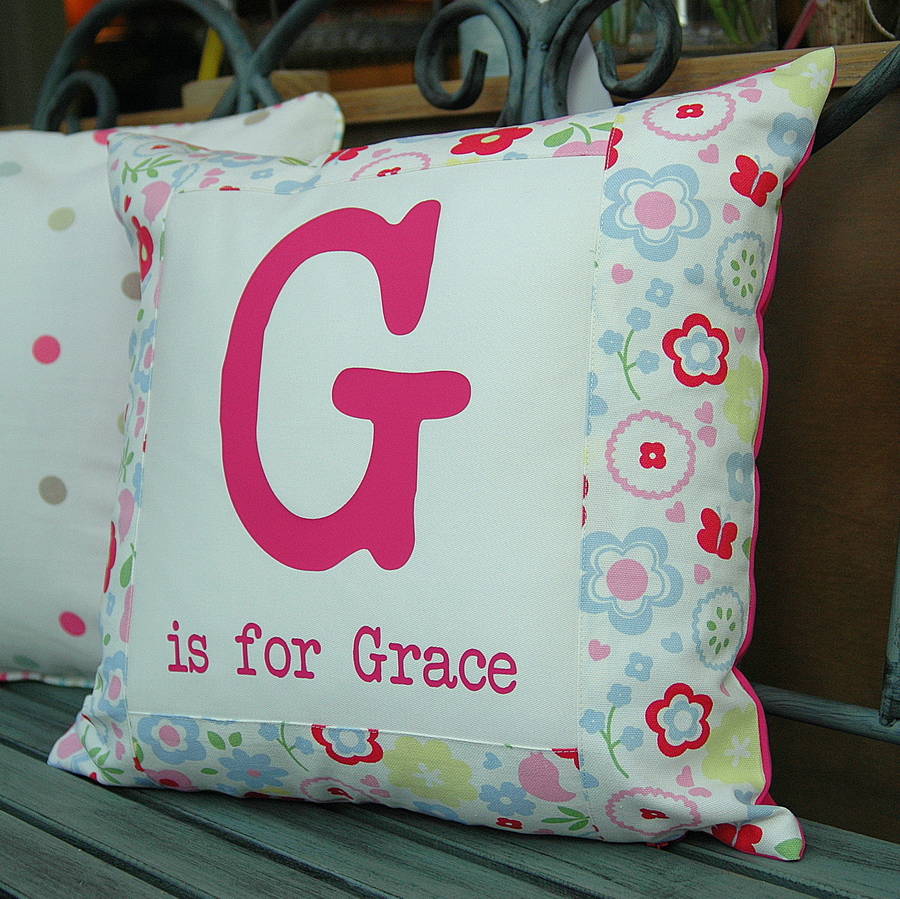 Personalised Kids' Name And Initial Cushion In Pink By The Alphabet Gift Shop