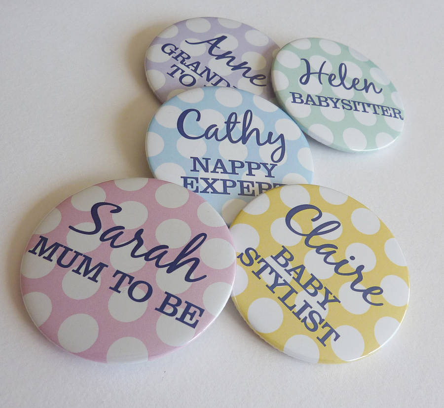 Baby Shower Spotty Personalised Badge, 1 of 5