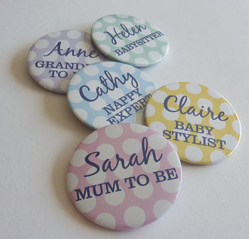 Baby Shower Spotty Personalised Badge, 5 of 5