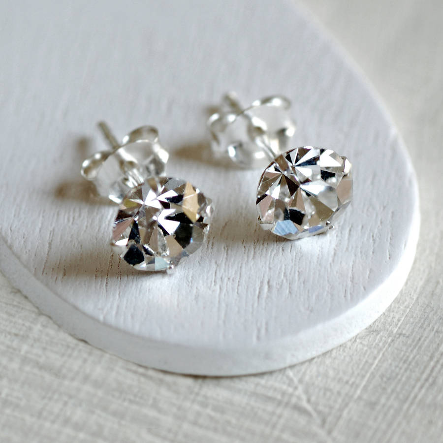Original Sterling Silver Diamante Stud Earrings 