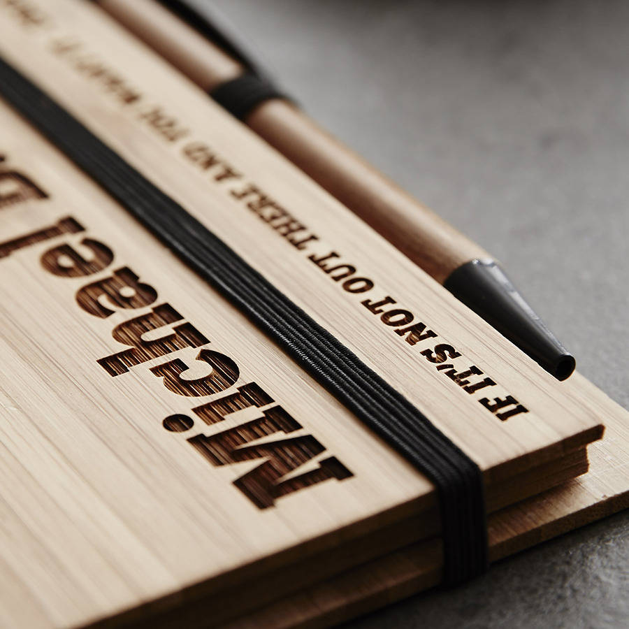 personalised wooden notebook set for him by sophia victoria joy