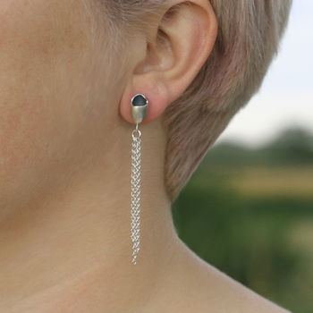 Long Pod Chain Earrings In Sterling Silver, 3 of 4