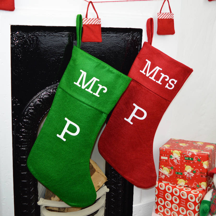 personalised 'mr and mrs' christmas stocking's by andrea fays ...