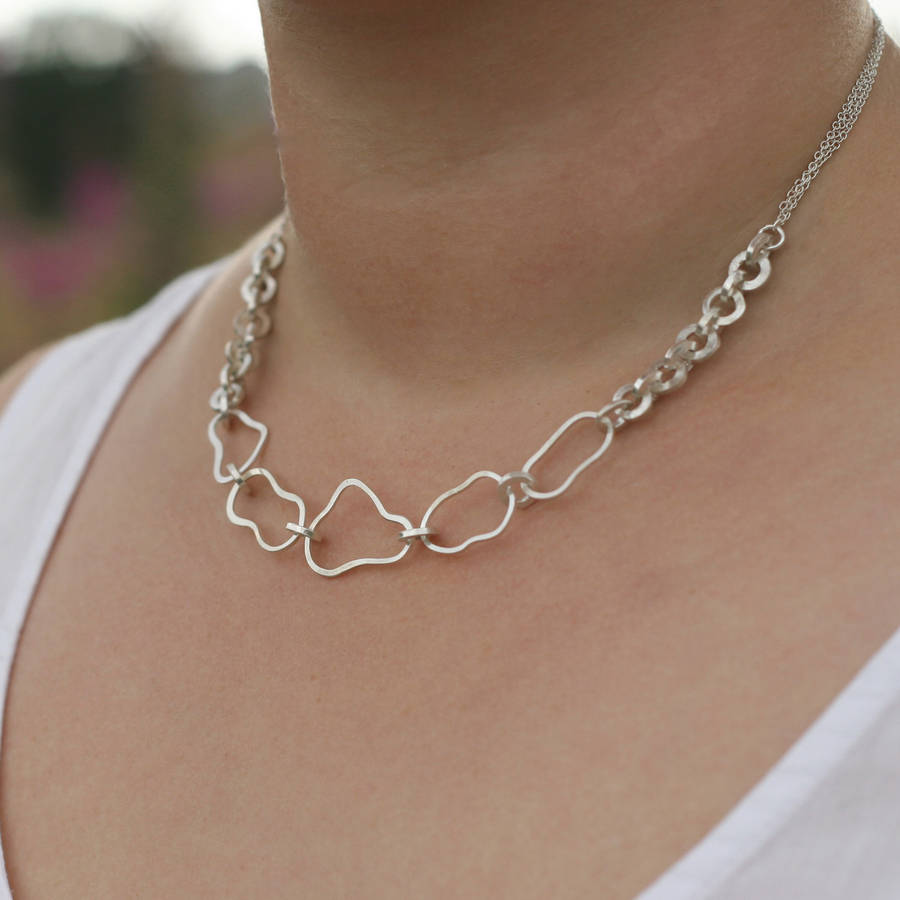 Sterling Silver Mixed Link Necklace By Anna Calvert Jewellery