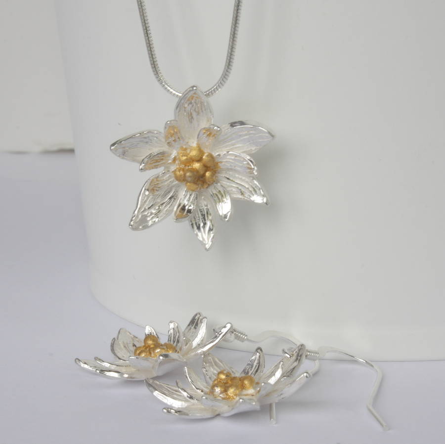 Silver Lotus Flower Earrings By Caroline Brook