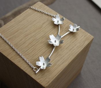Handmade Silver Sakura Blossom Branch Necklace, 2 of 2