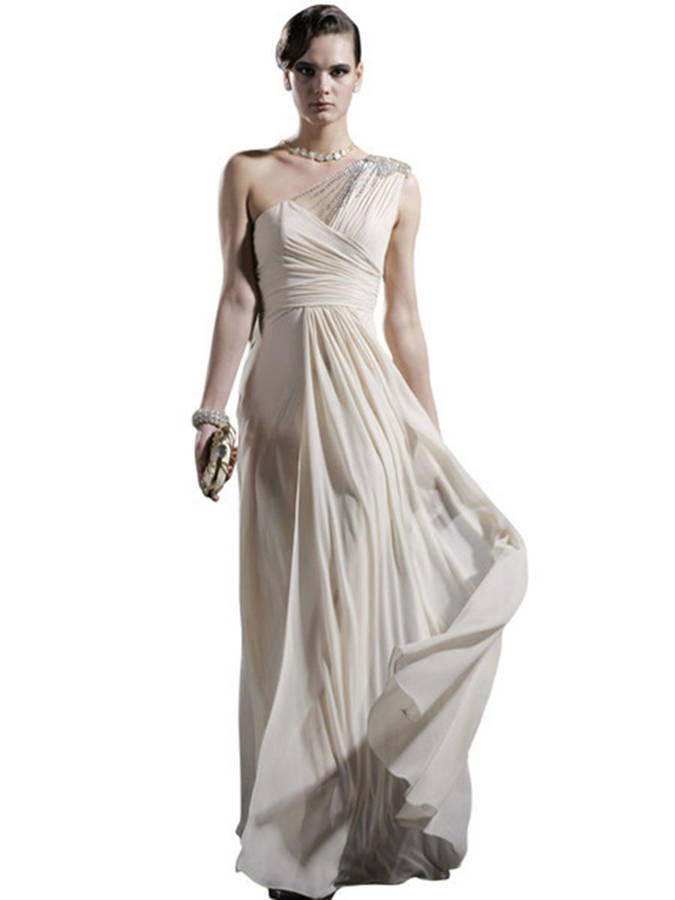 cream single strap wedding dress with embellishments by elliot claire ...