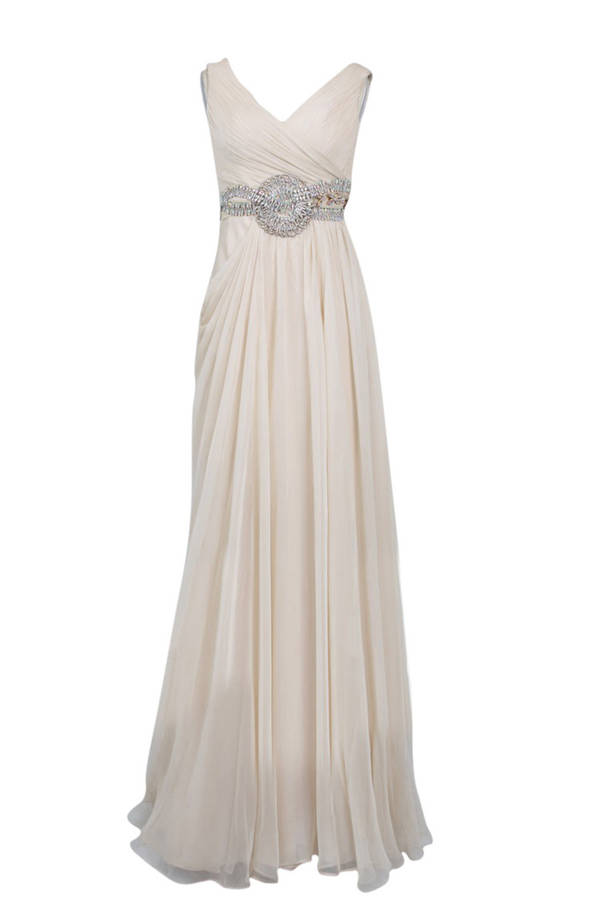 Beige Chiffon Wedding Dress With Jewelled Belt By Elliot Claire London ...