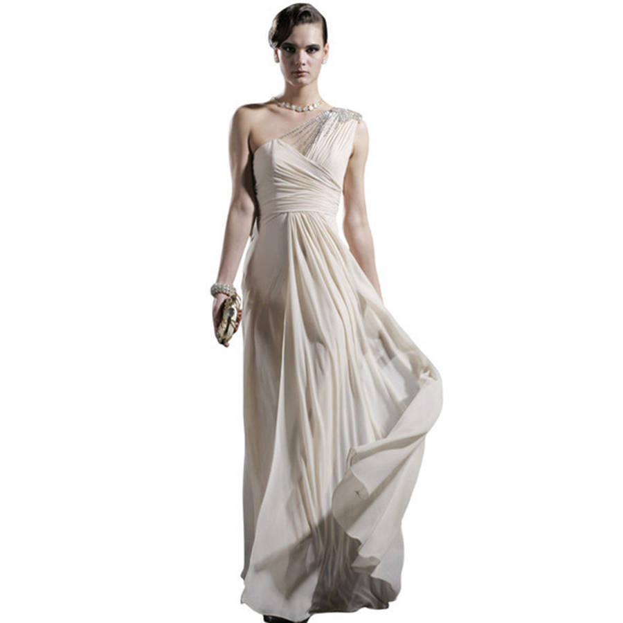 cream single strap wedding dress with embellishments by elliot claire ...