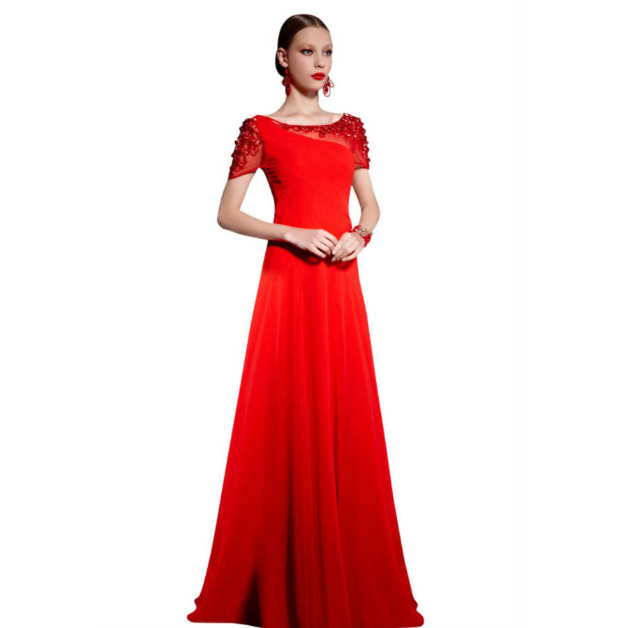 Long Red Chiffon Evening Dress By Elliot Claire London