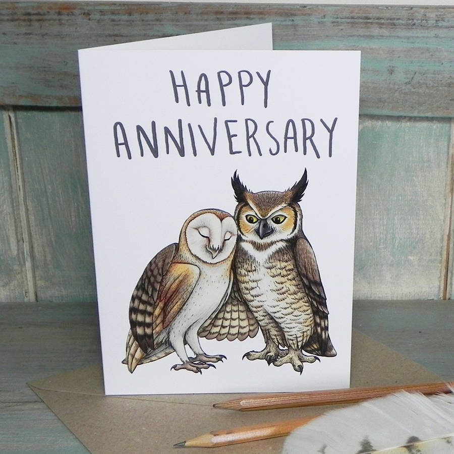 Owl Couple Illustration Anniversary Card By Lyndsey Green Illustration