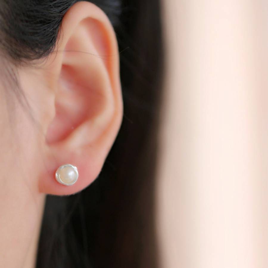 silver wrapped pearl ear studs earrings by attic