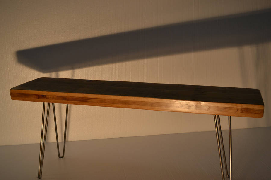 Reclaimed Oak Bench Mid Century Modern / Hairpin Legs By Wicked Hairpins