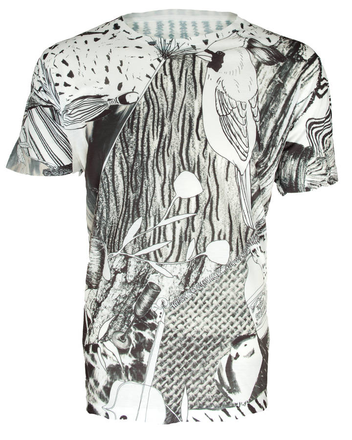 Unisex Monochrome Parrot Printed T Shirt Tee By Jenny Collicott