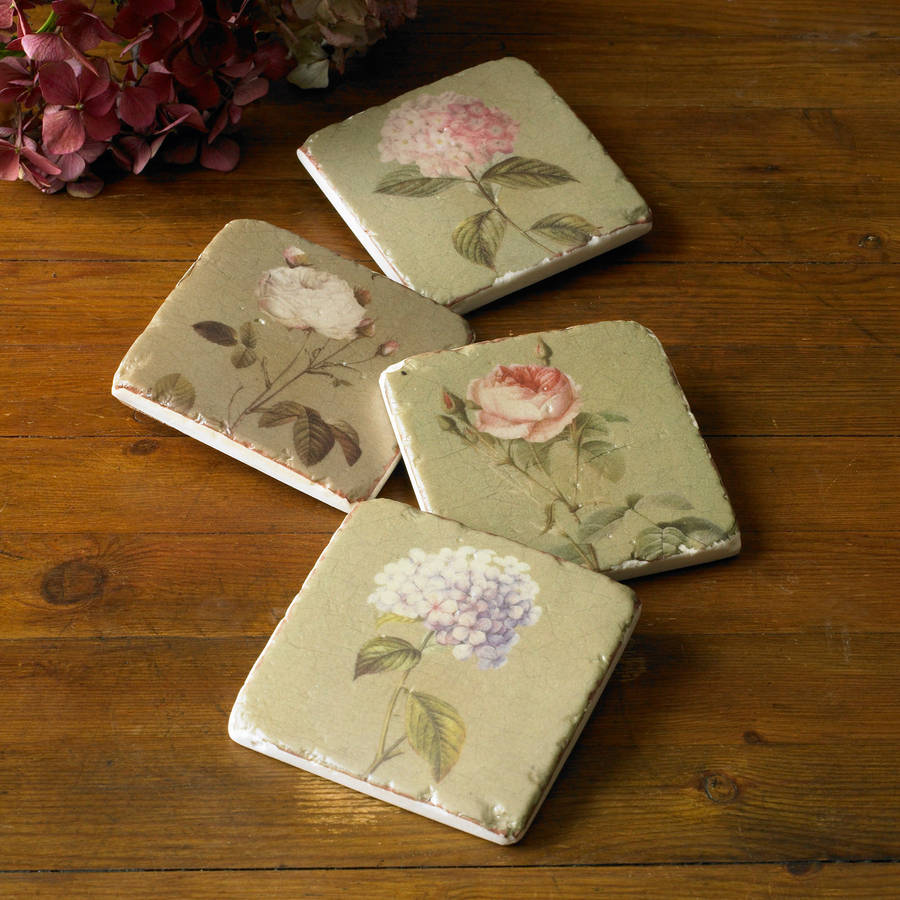 Set Of Four Ceramic Garden Flower Coasters By Dibor ...