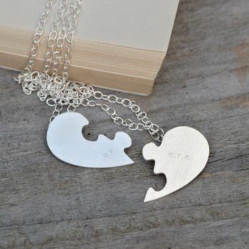 Personalised Jigsaw Puzzle Heart Necklaces In Silver, 4 of 4