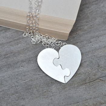 Personalised Jigsaw Puzzle Heart Necklaces In Silver, 3 of 4