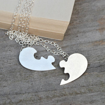 Personalised Jigsaw Puzzle Heart Necklaces In Silver, 2 of 4