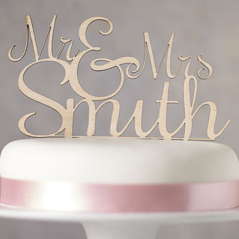 Personalised 'Mr And Mrs' Wooden Wedding Cake Topper, 2 of 4