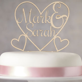 Personalised Heart Wooden Wedding Cake Topper, 2 of 4