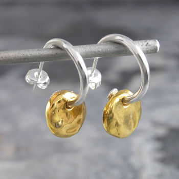 Hoop Earrings With Gold Plated Silver Disc, 5 of 8