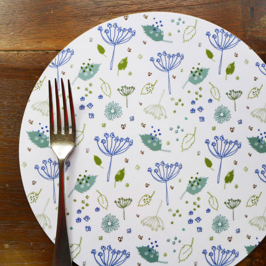 set of four blue parsley placemats by charlotte macey