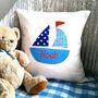 Nautical Boys Boat Cushion Can Be Personalised, thumbnail 1 of 4