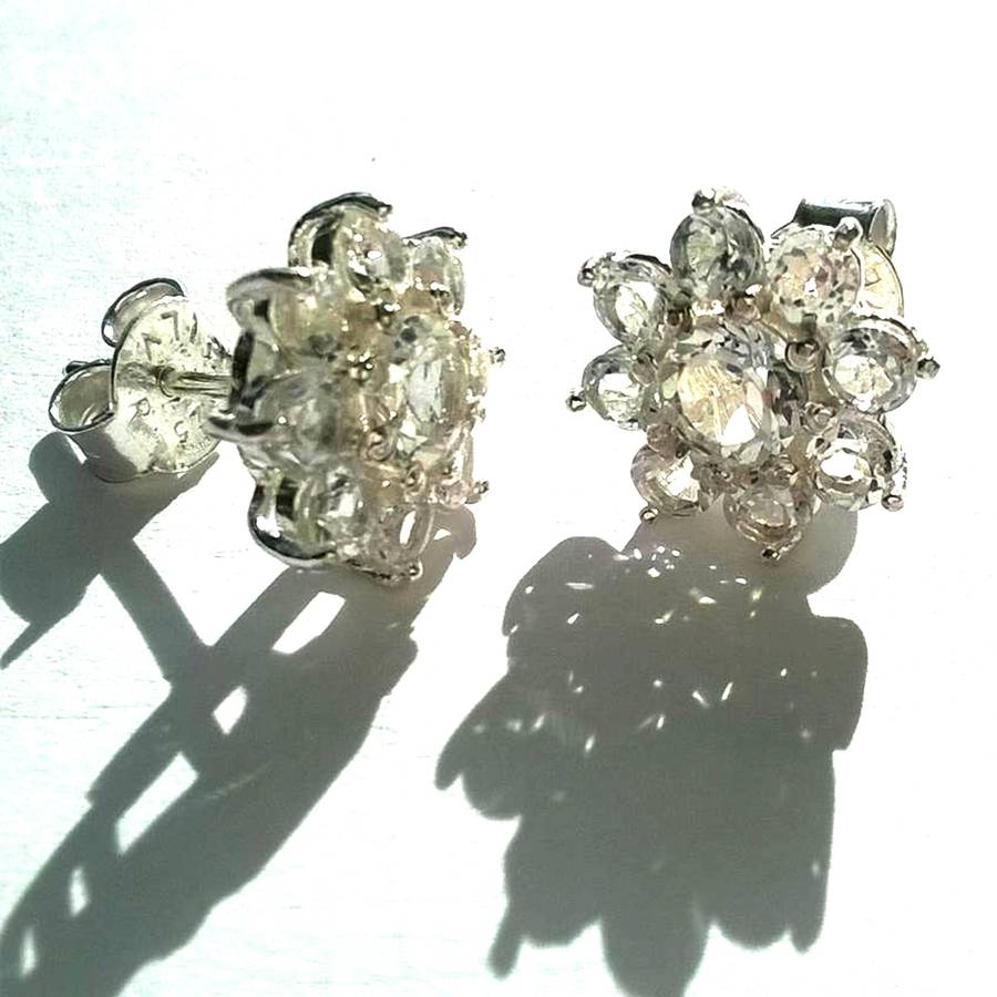 White Topaz Earrings Lotus Flower Stud By Amara White Topaz Earrings Lotus Flower Stud