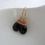 Black Onxy And Pink Quartz Drop Earrings, thumbnail 2 of 5