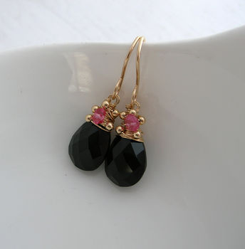 Black Onxy And Pink Quartz Drop Earrings, 2 of 5