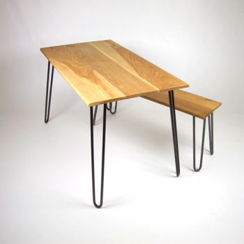 Dining Table With Industrial Hairpin Legs In Oak, 4 of 8
