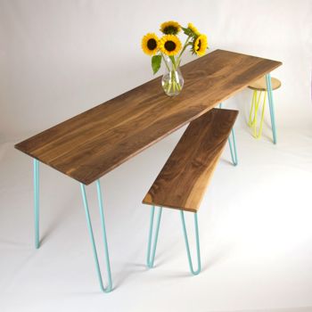 Dining Table With Industrial Hairpin Legs In Walnut, 5 of 10
