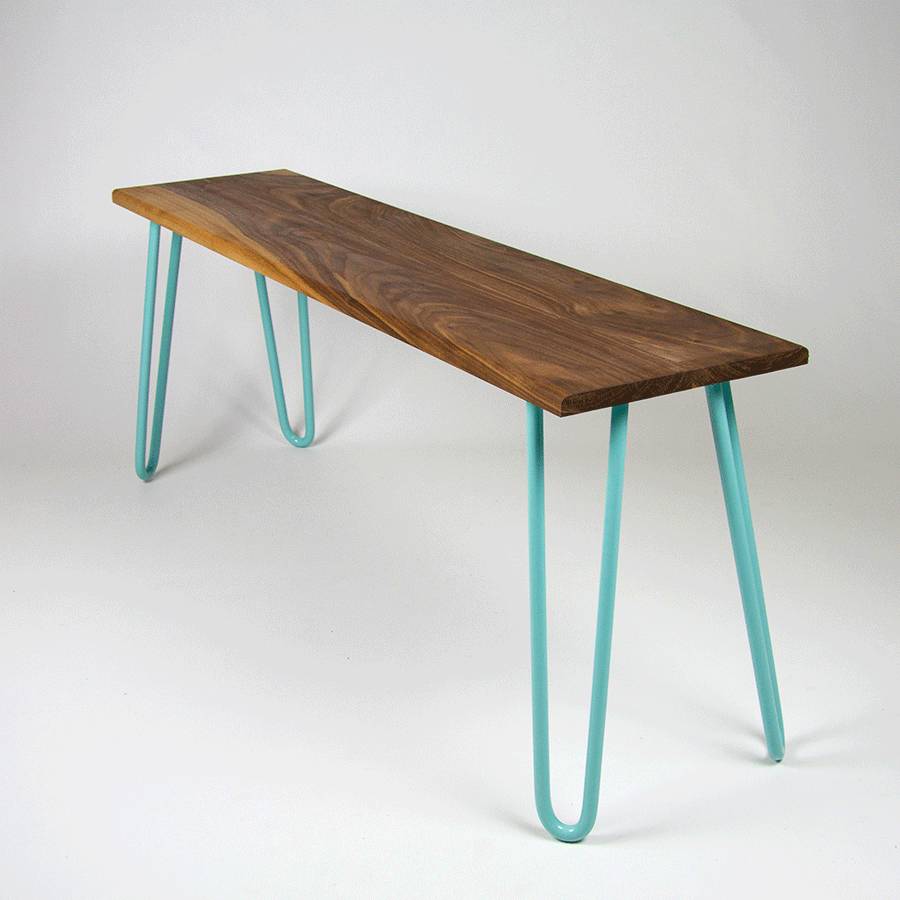 Bench With Industrial Hairpin Legs In Walnut, 1 of 10