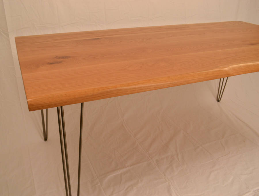 Oak Dining Table Live Edge Detail Hairpin Legs By Wicked Hairpins
