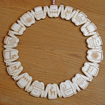 Personalised Wooden Christmas Jumper Wreath, 6 of 9