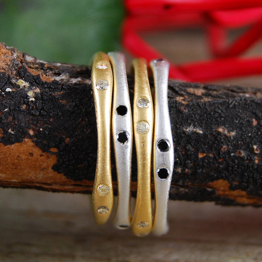 Black And White Fine Diamond Stacking Ring By Embers
