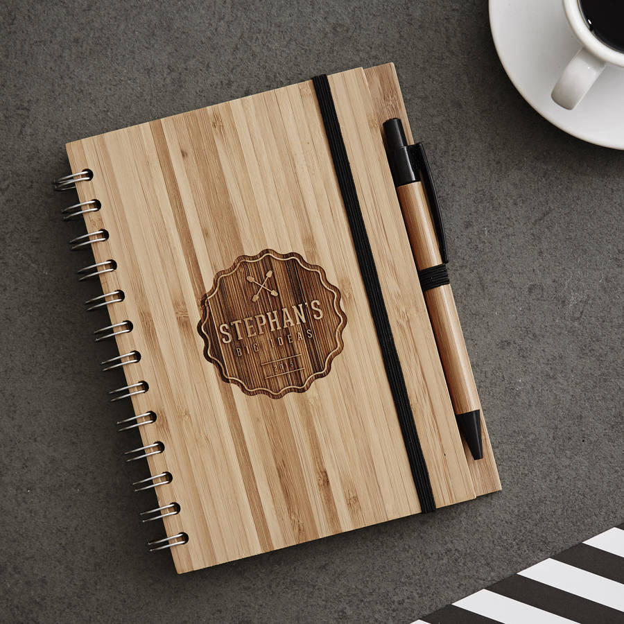 personalised badge wooden notebook set for him by sophia victoria joy ...