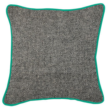 Colombage Yellow/Grey Harris Tweed Cushion, 2 of 4