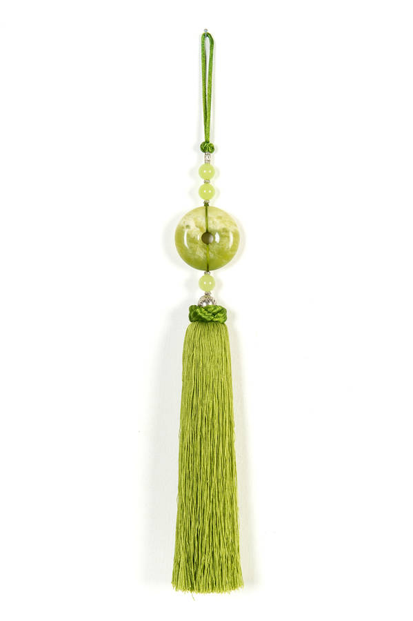 Lime Green Silk Tassel With Green Jade Disc By Orchid ...